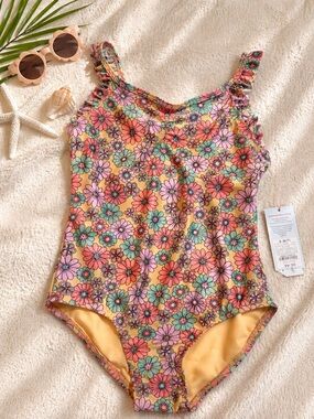 NWT Cat & Jack Floral One Piece Swimsuit Girls S 6/7 UPF 50+